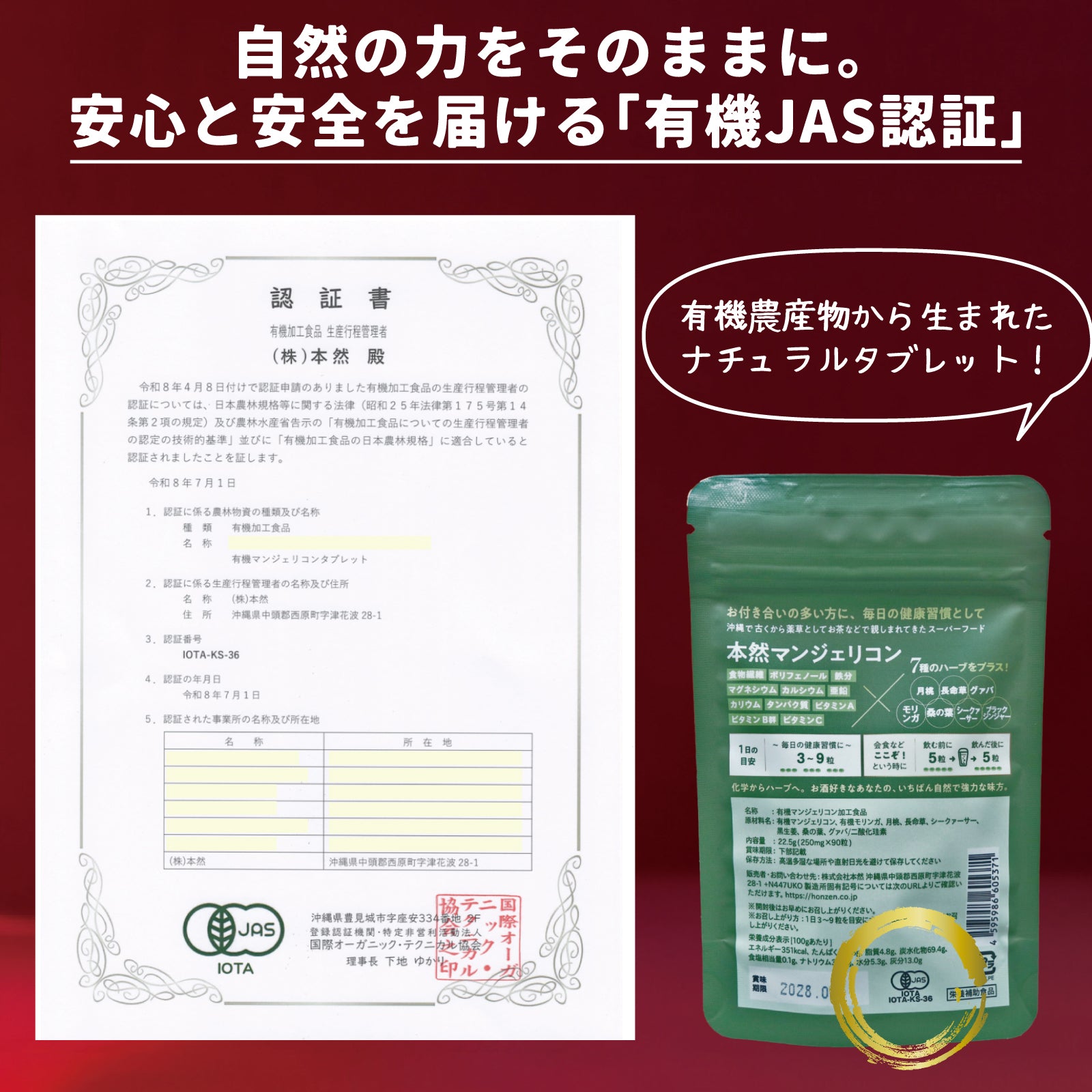 マンジェリコンタブレット[モリンガ＆6種のハーブ配合]【有機JAS認証